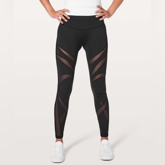 Lululemon Seek the Heat Hi-Rise Mesh 28" Full Length Tight Black Size 2 Yoga - Picture 3 of 10